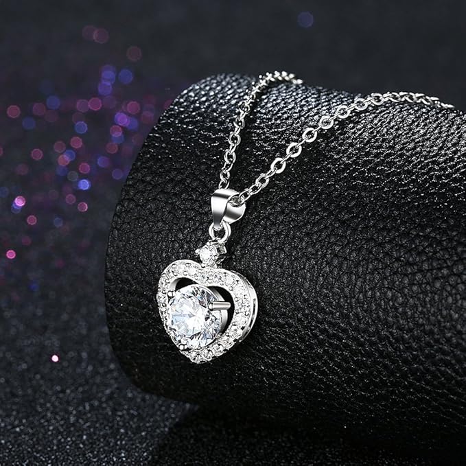 Rockyu ネックレス レディース シルバー925 一粒ジルコニア ハートペンダント