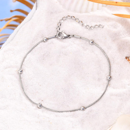 アンクレット レディース ステンレススチール ボールチャーム ゴールド/シルバー 調整可能 シンプル 夏アクセサリー