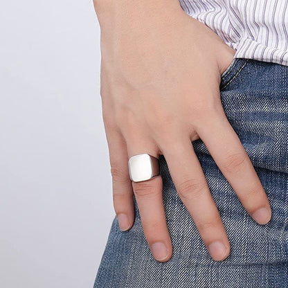 Rockyu 印台リング メンズ おしゃれ 幅広 ステンレス製 金属アレルギー対応