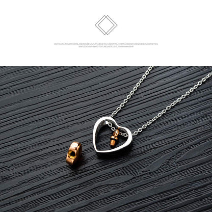 Rockyu ダブルハートネックレス レディース チタン製 ローズゴールド×シルバー メモリアルペンダント 500mmチェーン