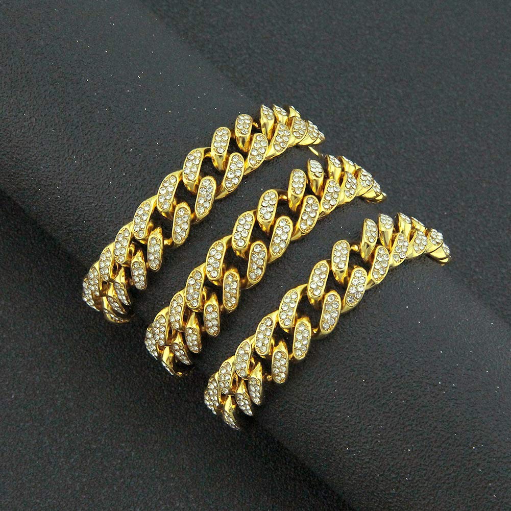 Rockyu ブレスレット メンズ 喜平チェーン ジルコニア 太め ヒップホップ 金銀3色展開