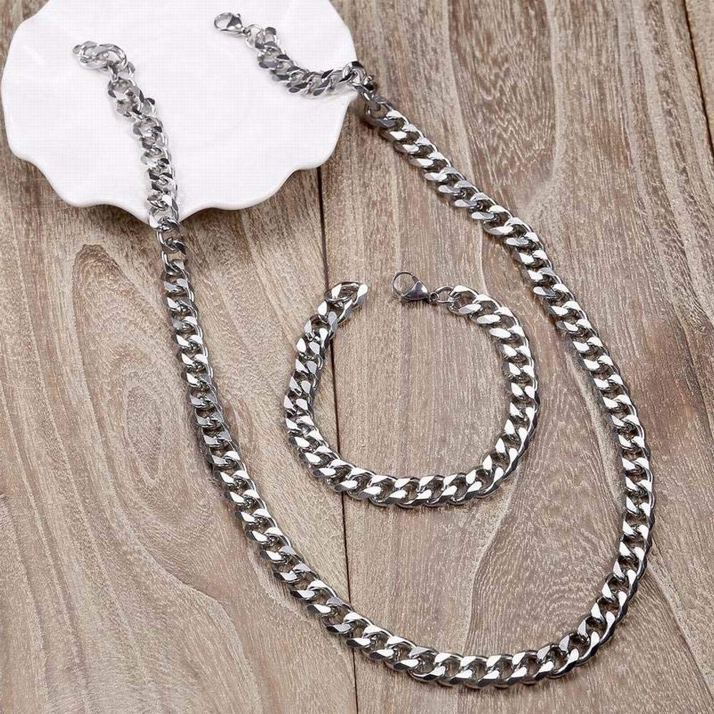 Rockyu ネックレス メンズ 喜平チェーン ブレスレット セット シルバー ステンレス製