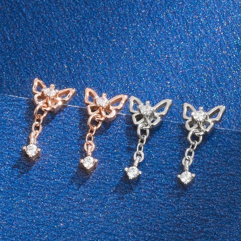 Rockyu ピアス レディース 925シルバー 蝶モチーフ 揺れるスタッド キュービックジルコニア