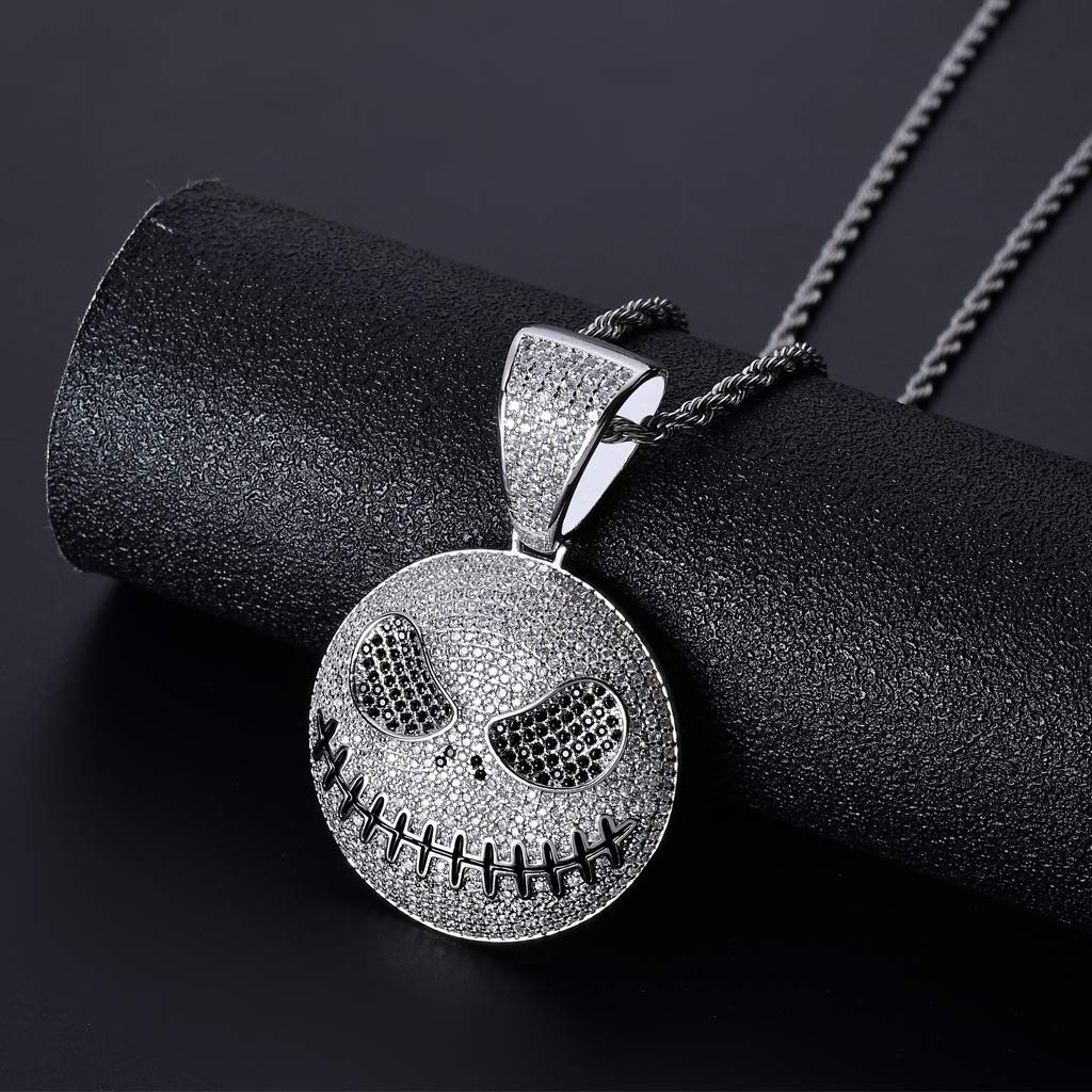 Rockyu ネックレス メンズ ドクロ ジルコニア シルバー ゴールド ステンレス ペンダント