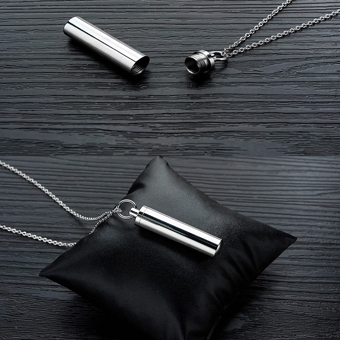 Rockyu メンズネックレス チタン製 シルバー メモリアル 遺骨ペンダント 円筒デザイン 500mmチェーン