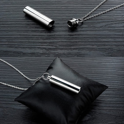Rockyu メンズネックレス チタン製 シルバー メモリアル 遺骨ペンダント 円筒デザイン 500mmチェーン