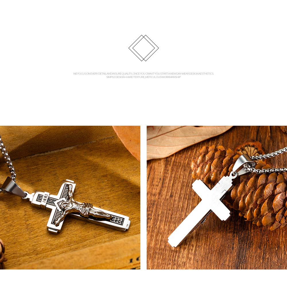 Rockyu ネックレス メンズ 十字架 ステンレス シルバー ゴールド クロスペンダント アンティーク風