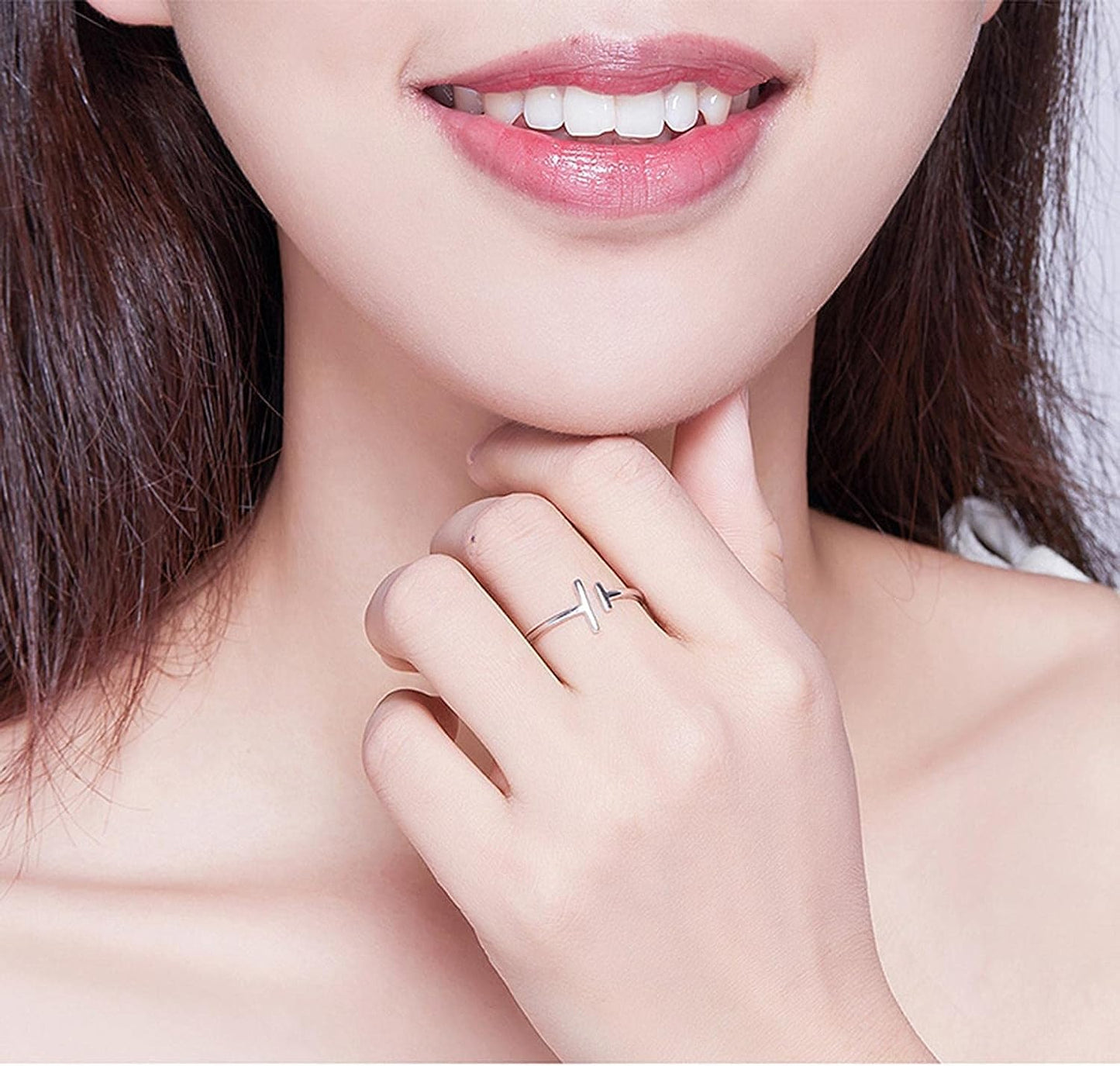 Rockyu シルバー925 レディースリング 平行線デザイン フリーサイズ 純銀 ファッションリング