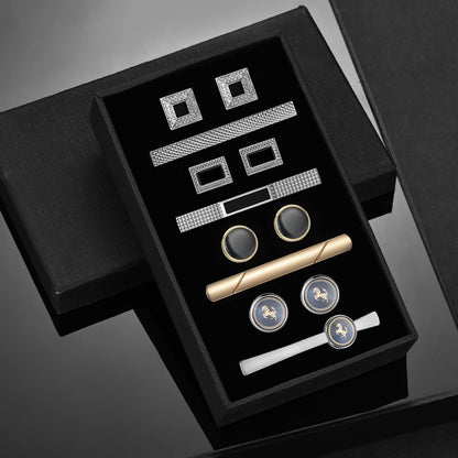 Rockyu カフスボタン＆ネクタイピン セット メンズ 4ペア 真鍮製 高級ギフトボックス入り ビジネス・フォーマル対応