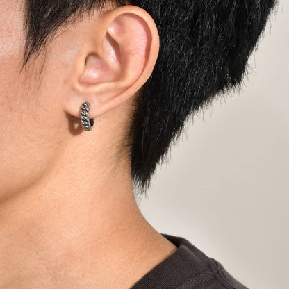 Rockyu ピアス メンズ 喜平チェーン風 フープ シルバー ステンレス 金属アレルギー対応