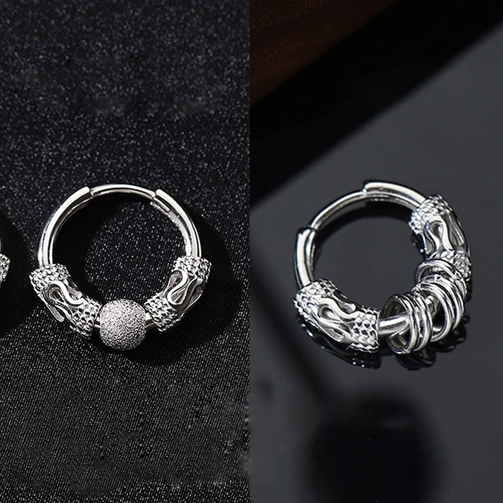 Rockyu 龍紋フープピアス メンズ 両耳用 サージカルステンレス 小さめ シンプルデザイン