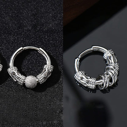 Rockyu フープピアス メンズ サージカルステンレス 龍紋デザイン 4連リング/ボール 小さめ 両耳用 金属アレルギー対応