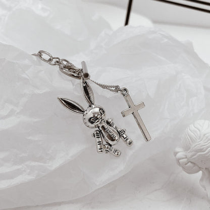 Rockyu レディースネックレス うさぎとくまの二連ロングチェーンペンダント