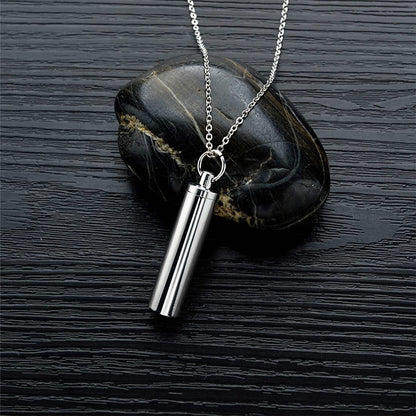 Rockyu メンズネックレス チタン製 シルバー メモリアル 遺骨ペンダント 円筒デザイン 500mmチェーン