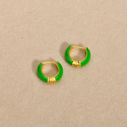 Rockyu レディース フープピアス 3色セット｜14.4mm 小さめ カラーエナメル フープ｜金属アレルギー対応 ステンレス製 18金コーティング