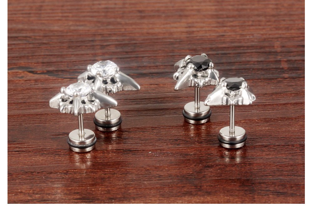 Rockyu ステンレス製メンズピアス ジルコニア 芒星クロスデザイン アレルギー対応 シルバー ギフト