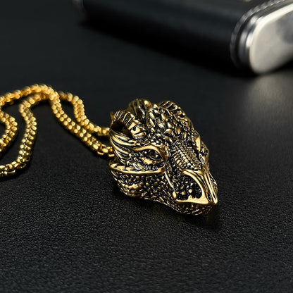 Rockyu ドラゴンヘッドネックレス ステンレス製 ロングチェーン