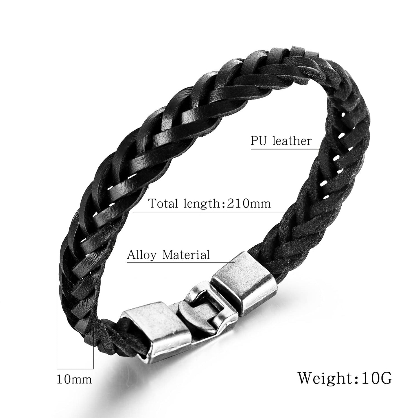 Rockyu レザーブレスレット メンズ 編み込みバングル PUレザー製｜ブラック＆ブラウン 全3サイズ