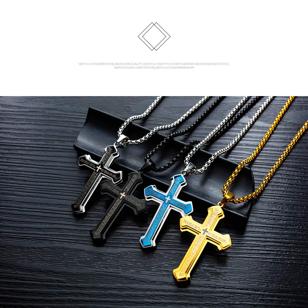 Rockyu 十字架ネックレス メンズ ステンレス製 ブラック クロスペンダント 大ぶり かっこいい