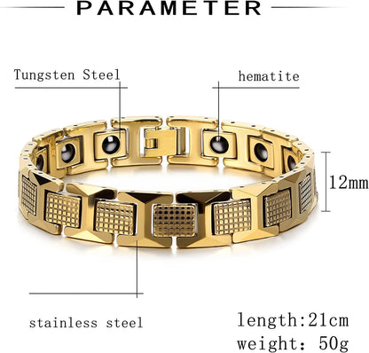 Rockyu ブレスレット メンズ タングステン ブラック シルバー ゴールド 幅広チェーン ゲルマニウム 12mm アクセサリー