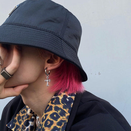 Rockyu クロスフープピアス シルバー ジルコニア 十字架デザイン メンズ レディース 金属アレルギー対応