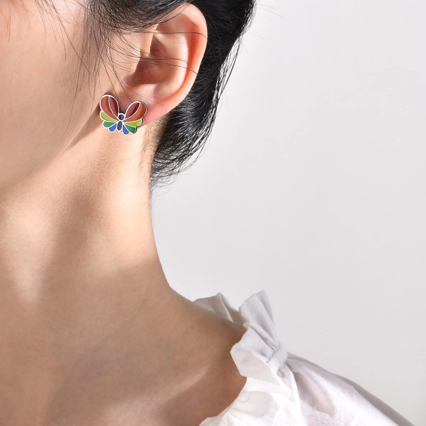 Rockyu ピアス レディース バタフライ カラフル 蝶々 ステンレス鋼 アレルギー対応 セカンドピアス