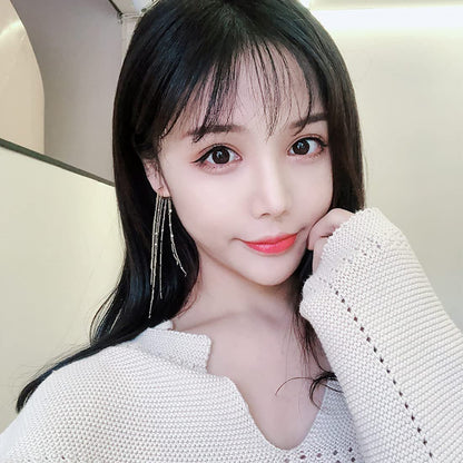 Rockyu フリンジフープピアス レディース ロング 揺れる 18金メッキ 小顔効果 アレルギー対応