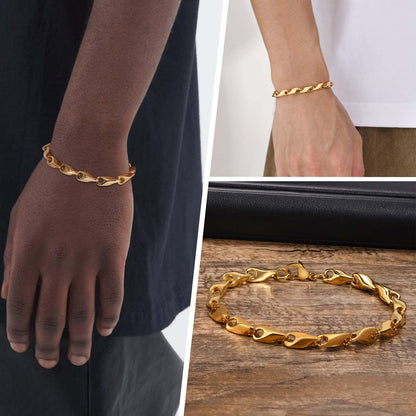 Rockyu メンズ デニムチェーンブレスレット｜ステンレス製 IPコーティング 21cm｜ゴールド・ブラック・シルバー｜金属アレルギー対応