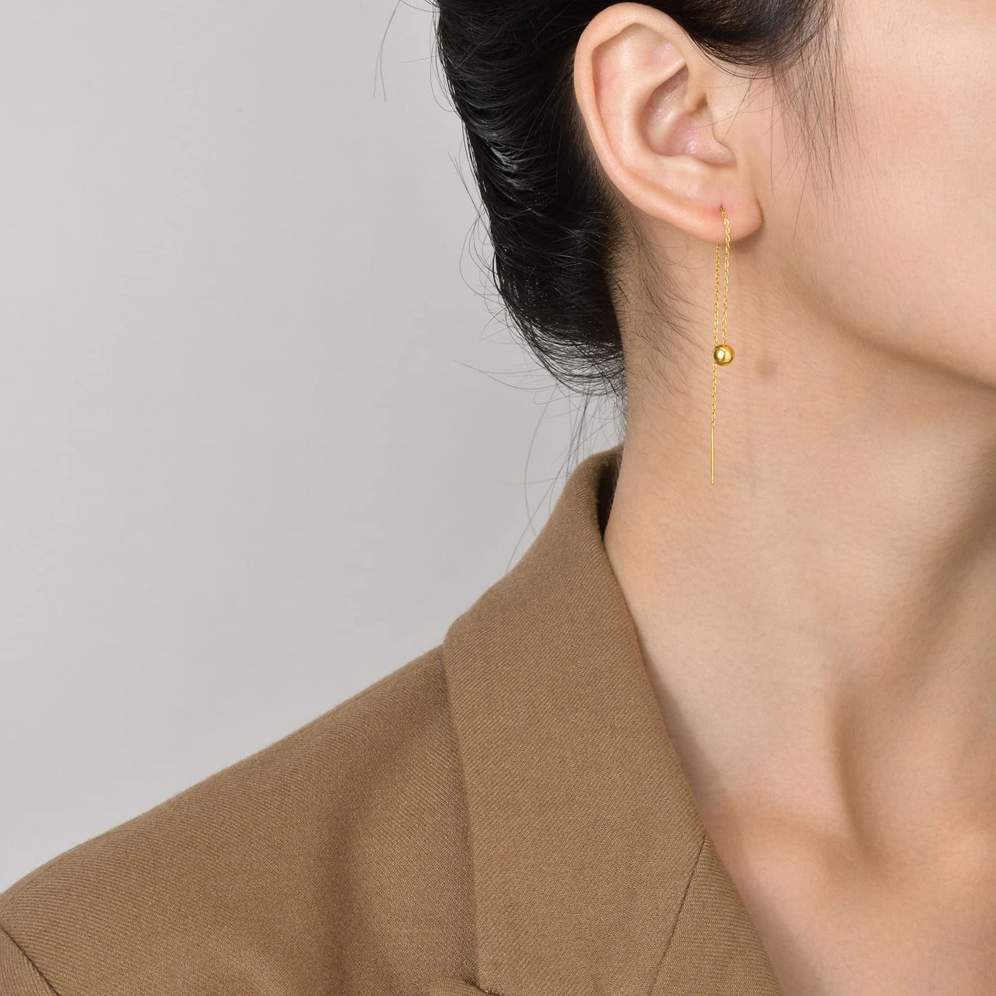 Rockyu ピアス レディース ゴールド ステンレス チェーンピアス ボール バー アレルギー対応