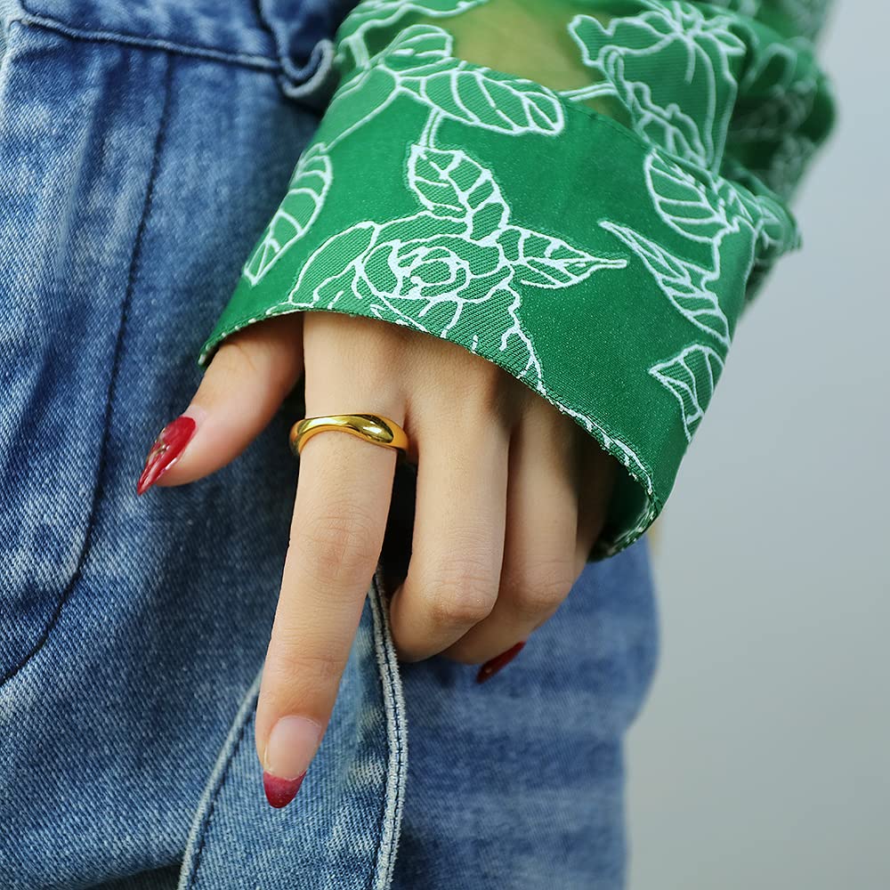 Rockyu 指輪 レディース チタン製 ゴールド＆シルバー 幾何デザイン 鏡面仕上げ