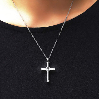 Rockyu クロス メモリアルネックレス｜ステンレス製 遺骨ペンダント メンズ