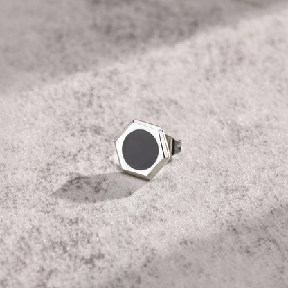 メンズ ピアス 六角形 ブラックポイント スタッドピアス ステンレス製 金属アレルギー対応 シルバー
