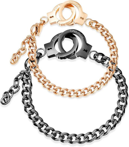 Rockyu 手錠モチーフ チェーンブレスレット レディース チタン製 シルバー/ブラック/ピンクゴールド