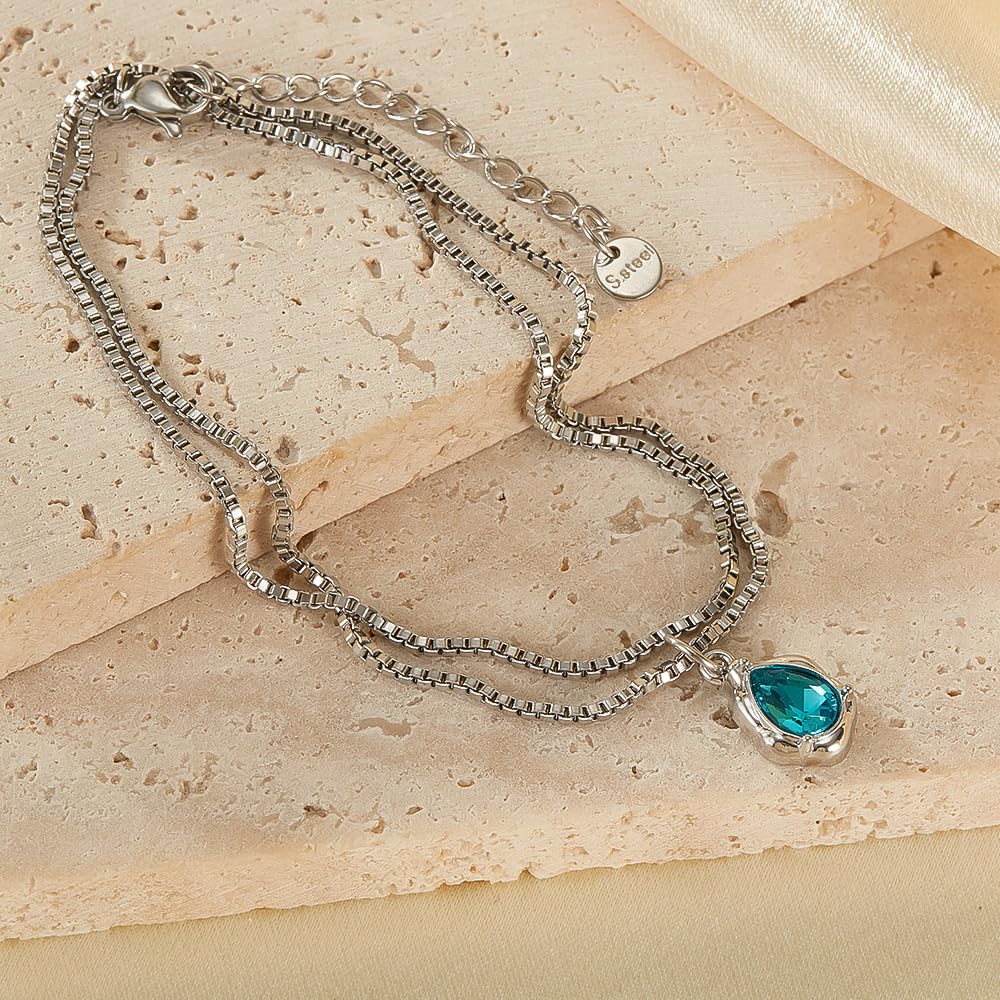 Rockyu ステンレス ペアシェイプ キュービックジルコニア レディースネックレス