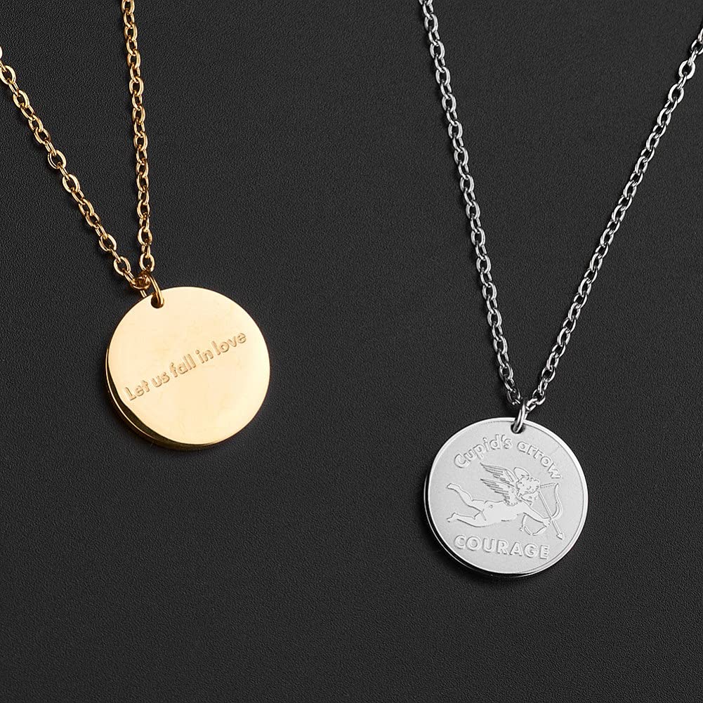 Rockyu キューピッドコインネックレス シルバー＆ゴールド｜金属アレルギー対応・62cmチェーン