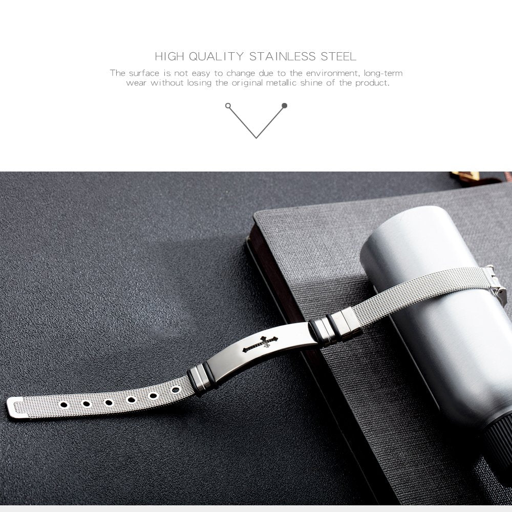 Rockyu メンズブレスレット｜クロスモチーフ ステンレス×シリコン 高級感ユニセックスデザイン