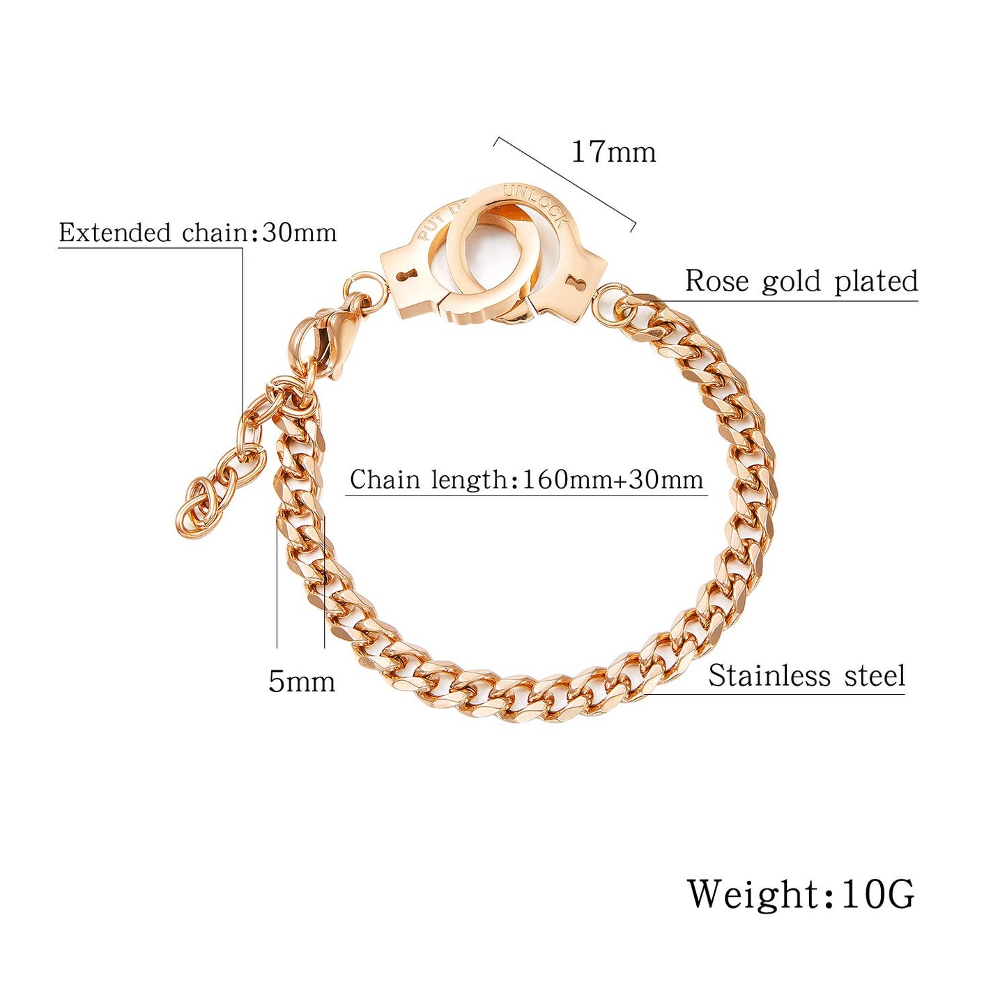 Rockyu 手錠モチーフ チェーンブレスレット レディース チタン製 シルバー/ブラック/ピンクゴールド