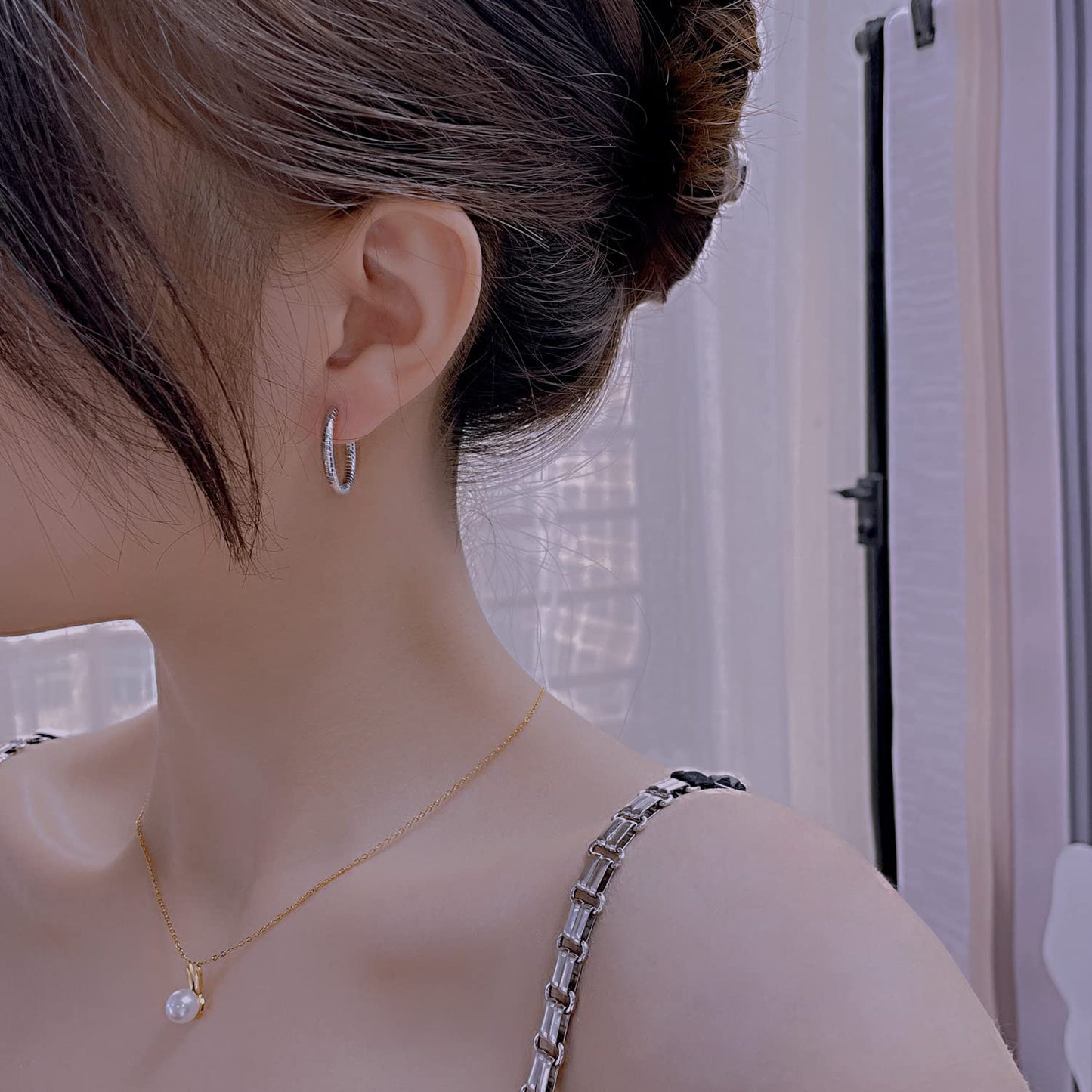 Rockyu ピアス レディース シルバー 25mm フープピアス ステンレス鋼 アレルギー対応 シンプル 凹凸デザイン