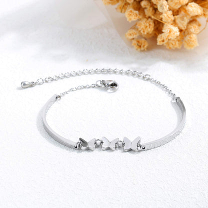 Rockyu レディース バタフライブレスレット シルバー＆ローズゴールド ステンレス製 蝶モチーフ