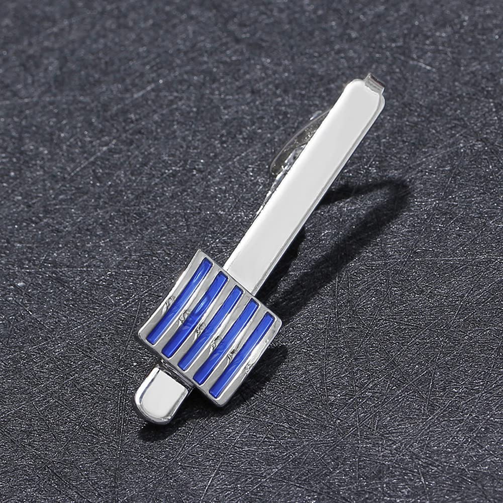 Rockyu ネクタイピン メンズ シルバー エナメル ストライプ 正方形 ビジネス 紳士