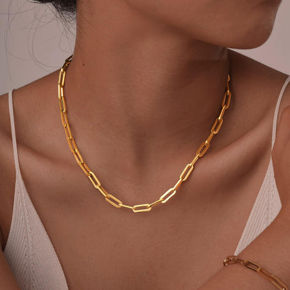 Rockyu ネックレス レディース メンズ ペーパークリップチェーン 幅0.5cm 長さ40〜45cm ゴールド/シルバー