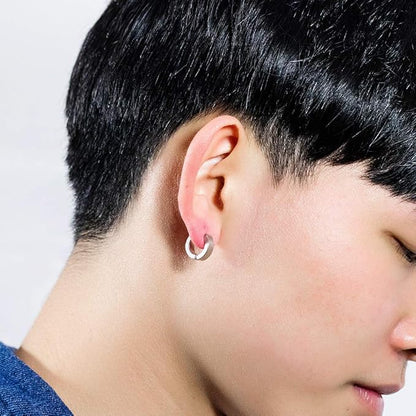 Rockyu ピアス メンズ フェイク フープ チタン製 シルバー&カラーバリエ 穴不要 光面リングイヤリング