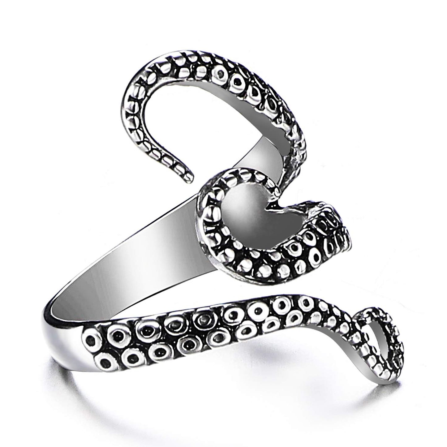 Rockyu タコ・蛇モチーフ ステンレスリング メンズ フリーサイズ ゴールド＆シルバー