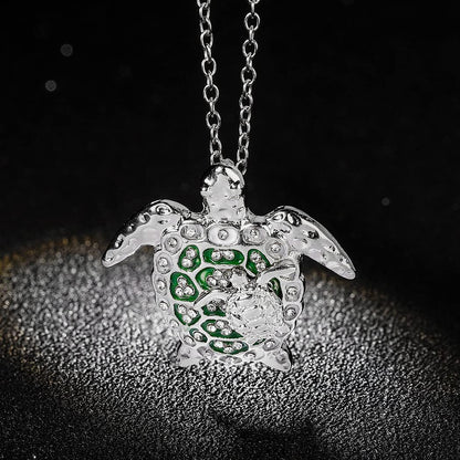 Rockyu ネックレス レディース カメモチーフ シルバー ステンレス 動物デザイン キュービックジルコニア