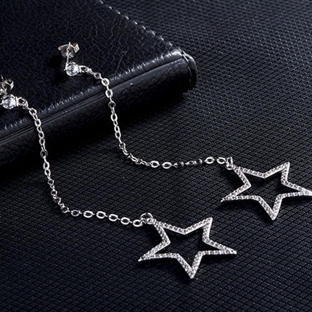 スター×ジルコニアピアス｜シルバーチェーンで揺れる五芒星デザイン｜アレルギー対応