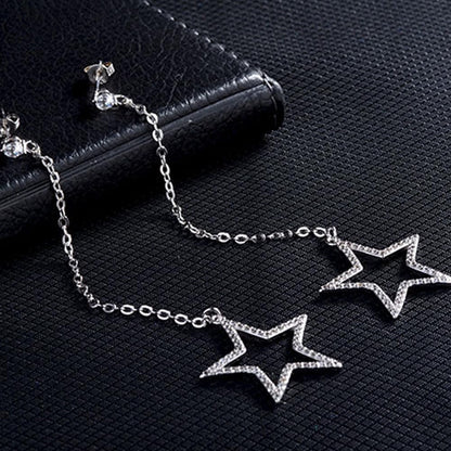 スター×ジルコニアピアス｜シルバーチェーンで揺れる五芒星デザイン｜アレルギー対応