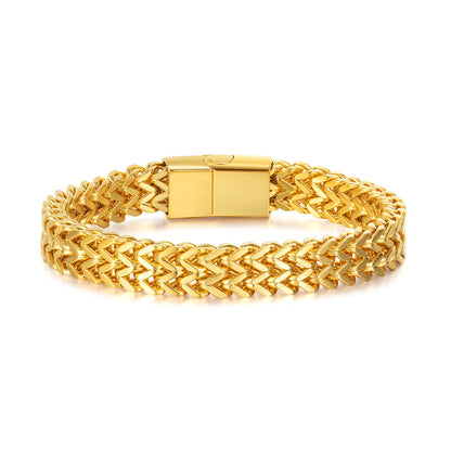 [Rockyu]ブレスレット男性シルバーステンレスチェーンシンプルモダン2連ブレスレット幅広ブレスレット