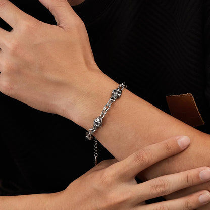 Rockyu ブレスレット メンズ ステンレス スカル チェーン ヴィンテージ 太め