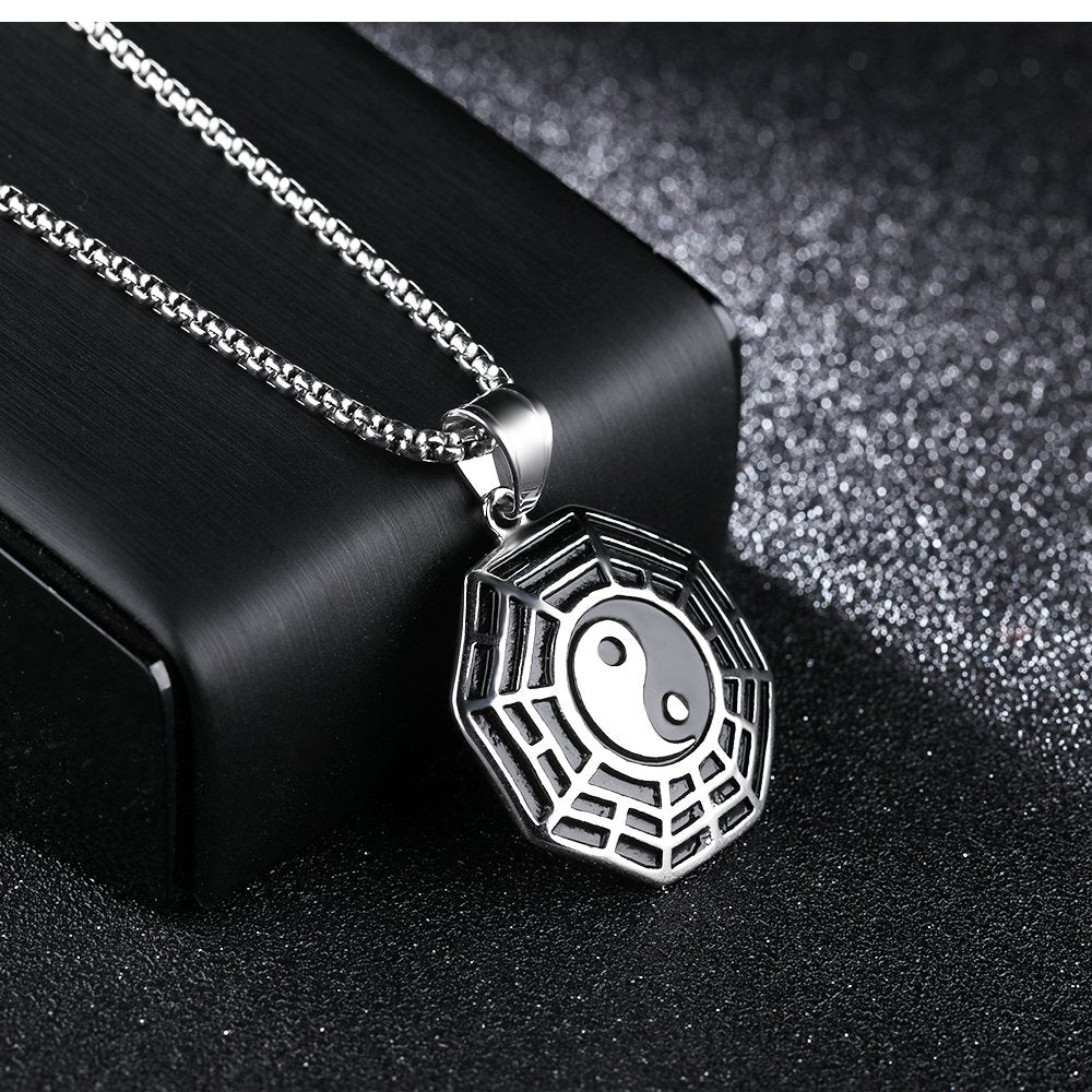 陰陽×八卦ネックレス 2色展開｜開運＆魔除けステンレスペンダント メンズ