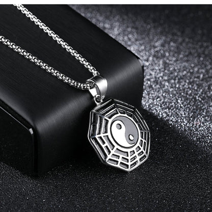 陰陽×八卦ネックレス 2色展開｜開運＆魔除けステンレスペンダント メンズ